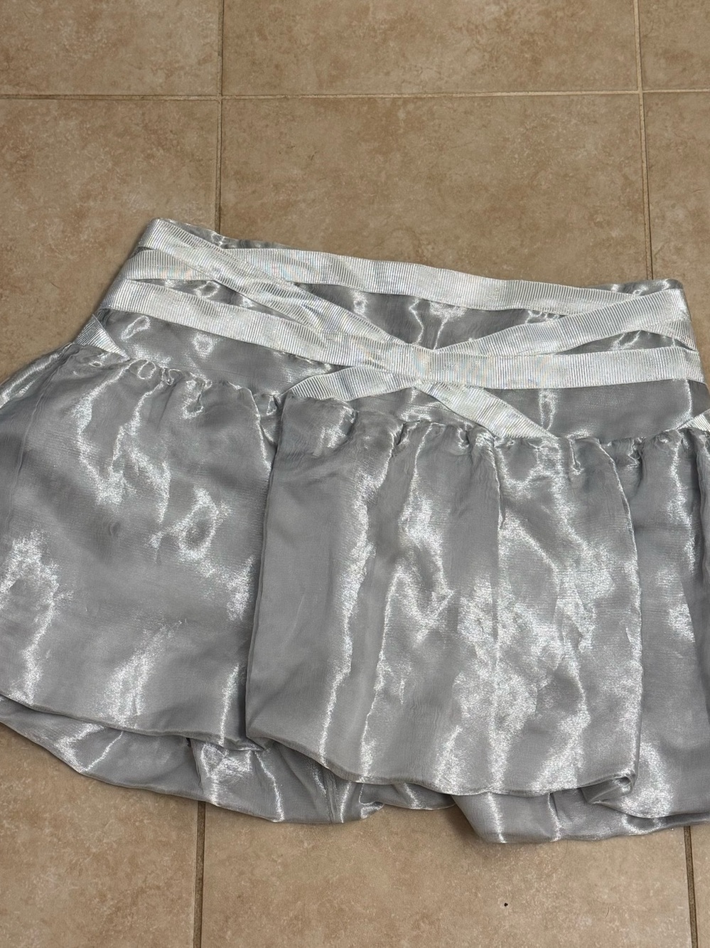 VTG Bebe Micro Mini Skirt Womens L Silver Silk  Y2K